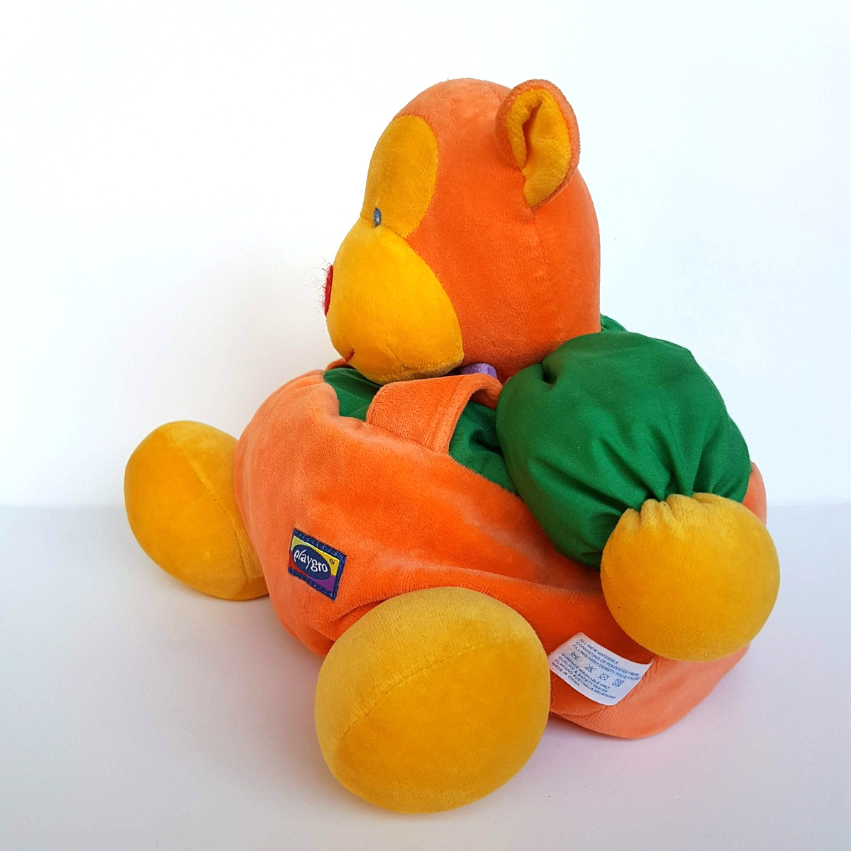 VTG PlayGro VELOUR BEAR Soft Toy 23cm Orange Green Teddy Plush Stuffed Animal3