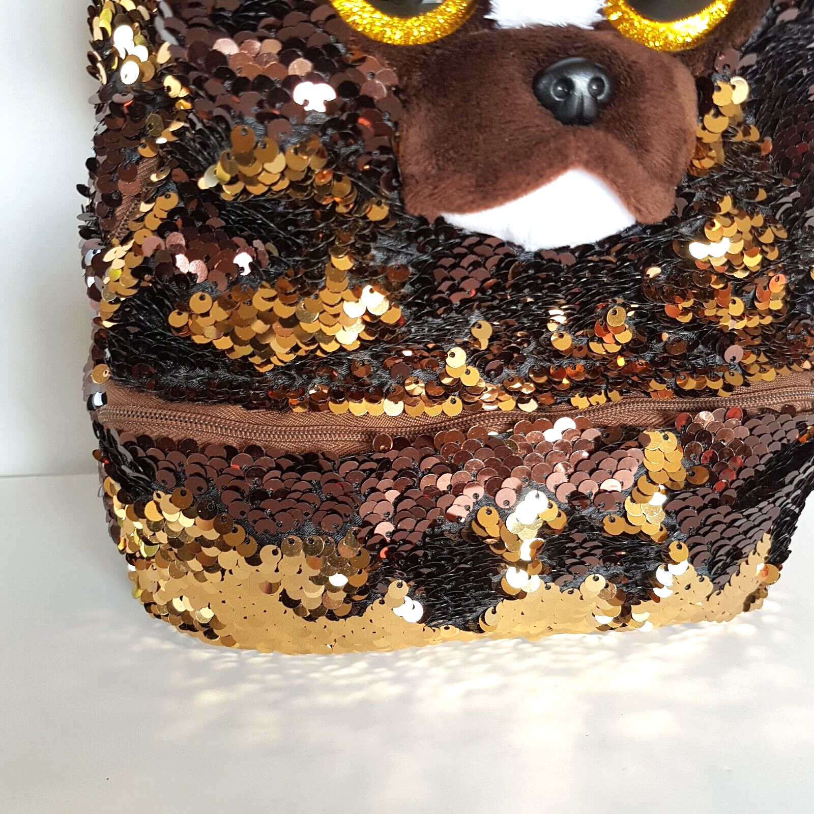 TY Sequin BRUTUS DOG Backpack Sequin Puppy Kids Animal Backpack School Bag Brown2