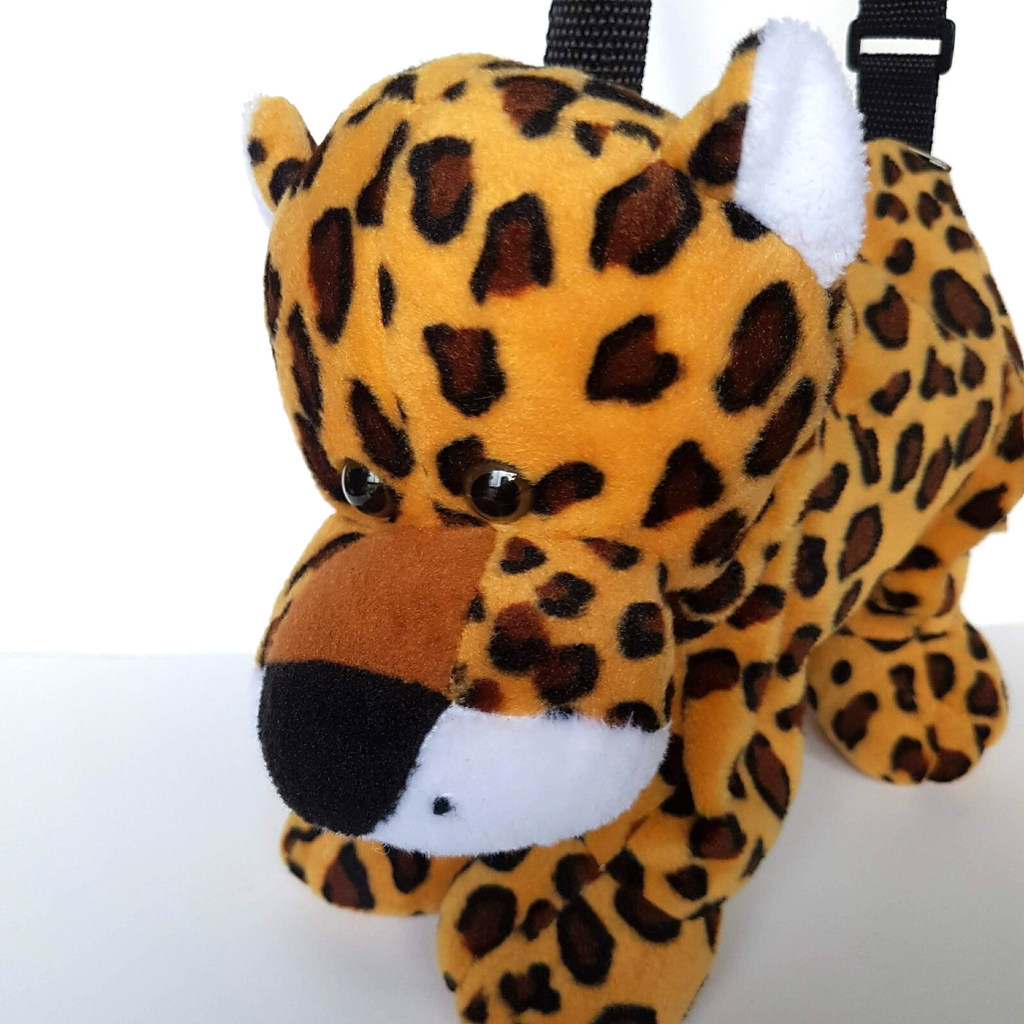 Plush JAGUAR LEOPARD Kids Cross Body Bag Stuffed Animal Safari Soft Toy Cute1