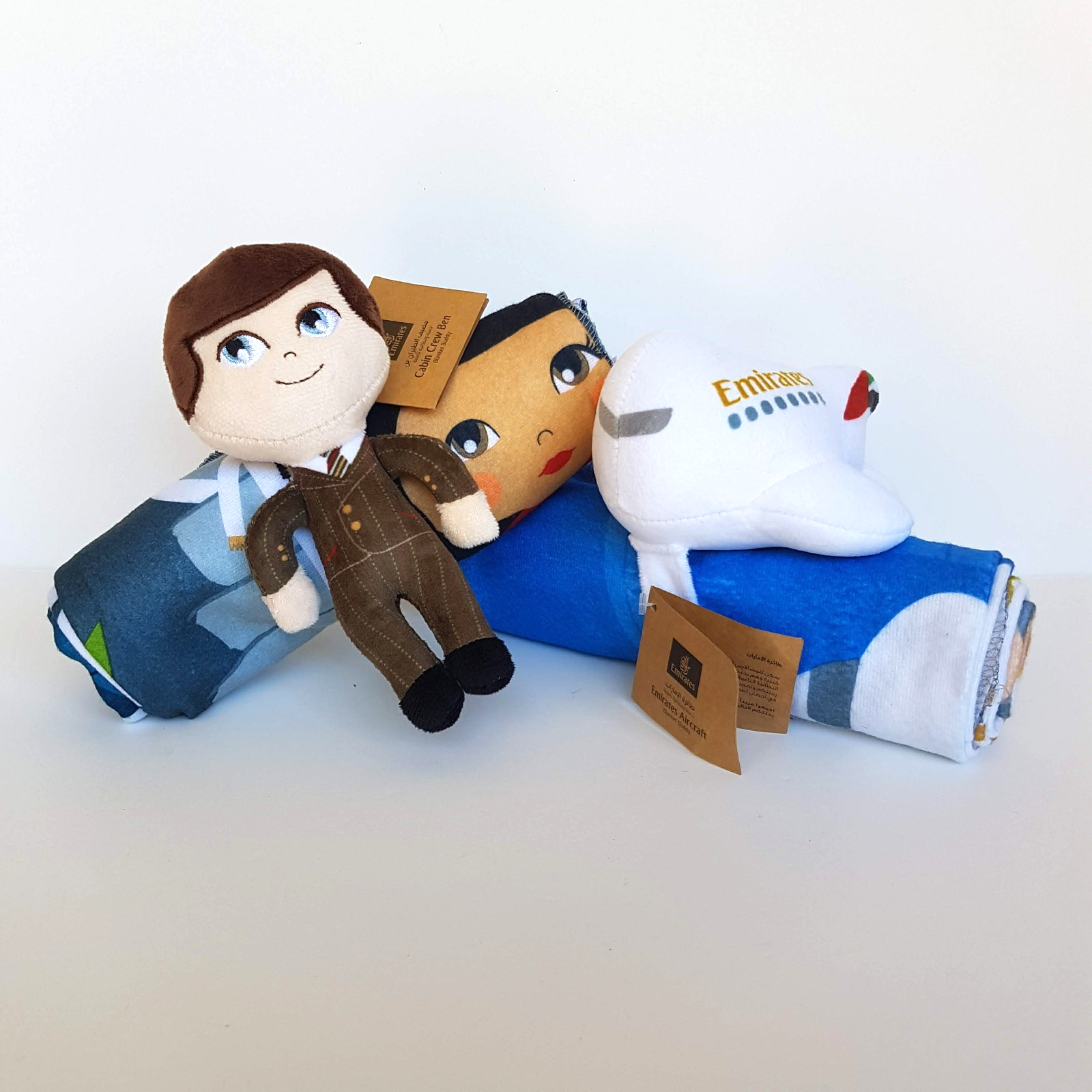 Emirates BLANKET BUDDY x 2 Business Class Toy Aircraft Plane Cabin Crew Ben TAGS0