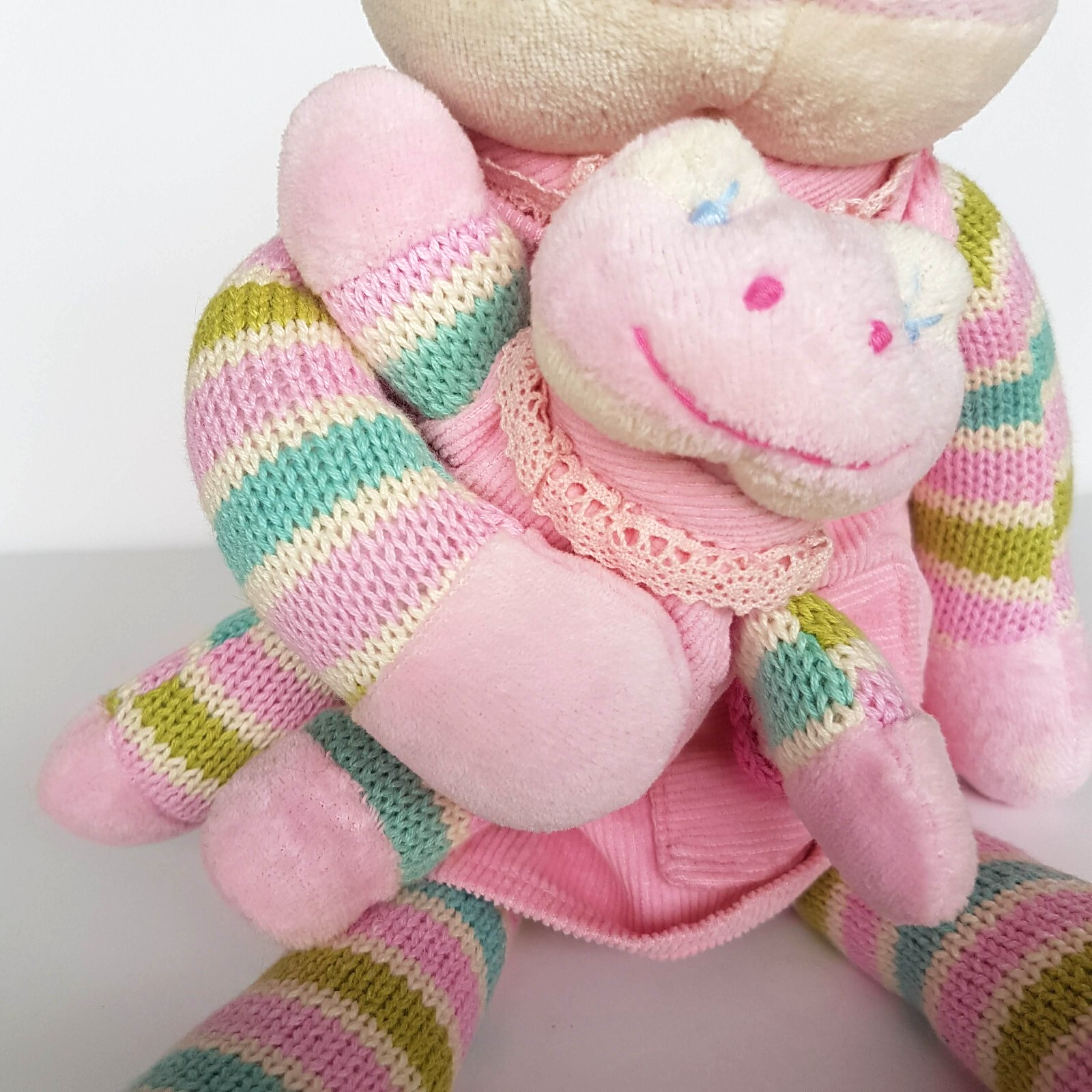 Boyle MUM & BABY PINK FROG Plush 34cm Stuffed Animal Knit Corduroy Soft Toy Cute3