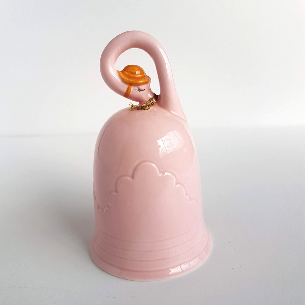 80s Giftcraft PINK FLAMINGO BELL Ceramic Palm Tree Retro Decorative Decor Kitsch3