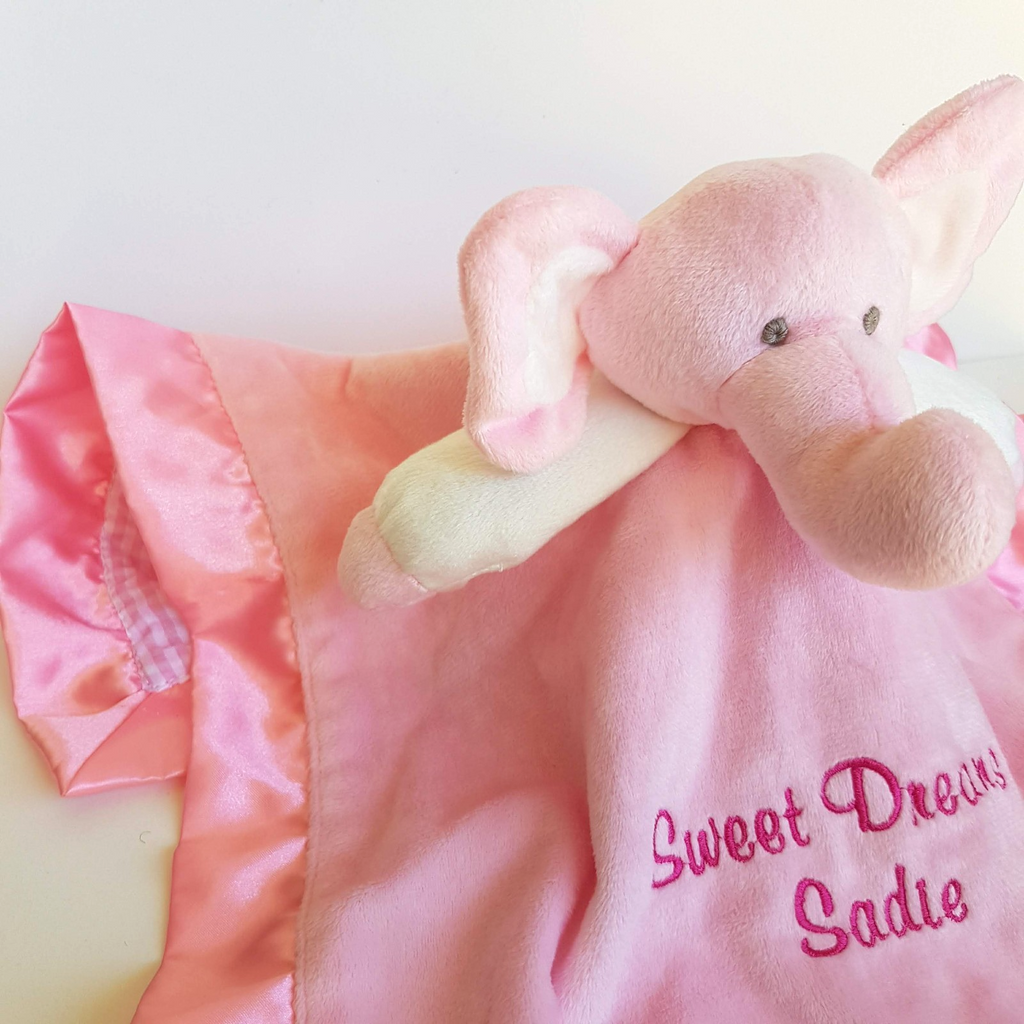 SADIE PINK ELEPHANT Baby Lovey Comforter Security Plush Blanket Satin Edge Gift7