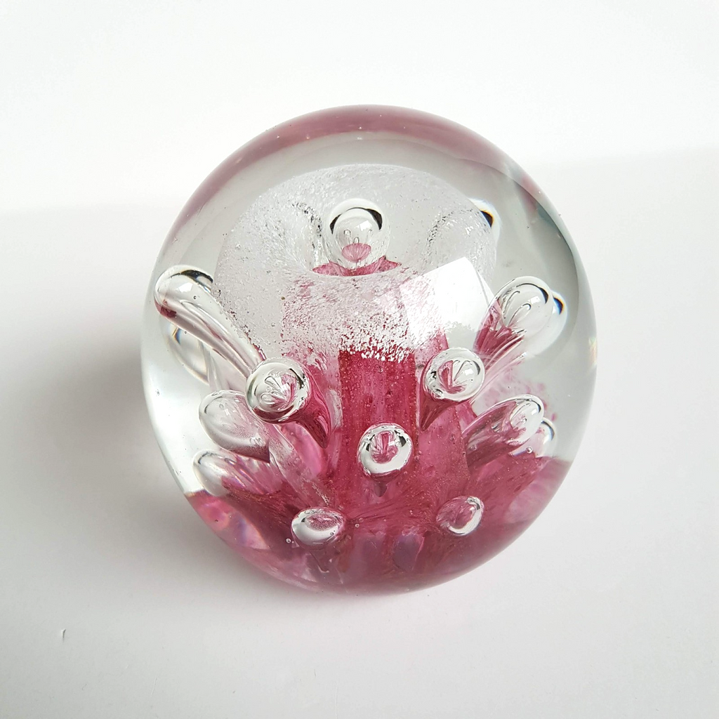 Pink GLASS LANSHING PAPER WEIGHT 9cm Bubble 1kg Decorative Glass Pretty Flower1