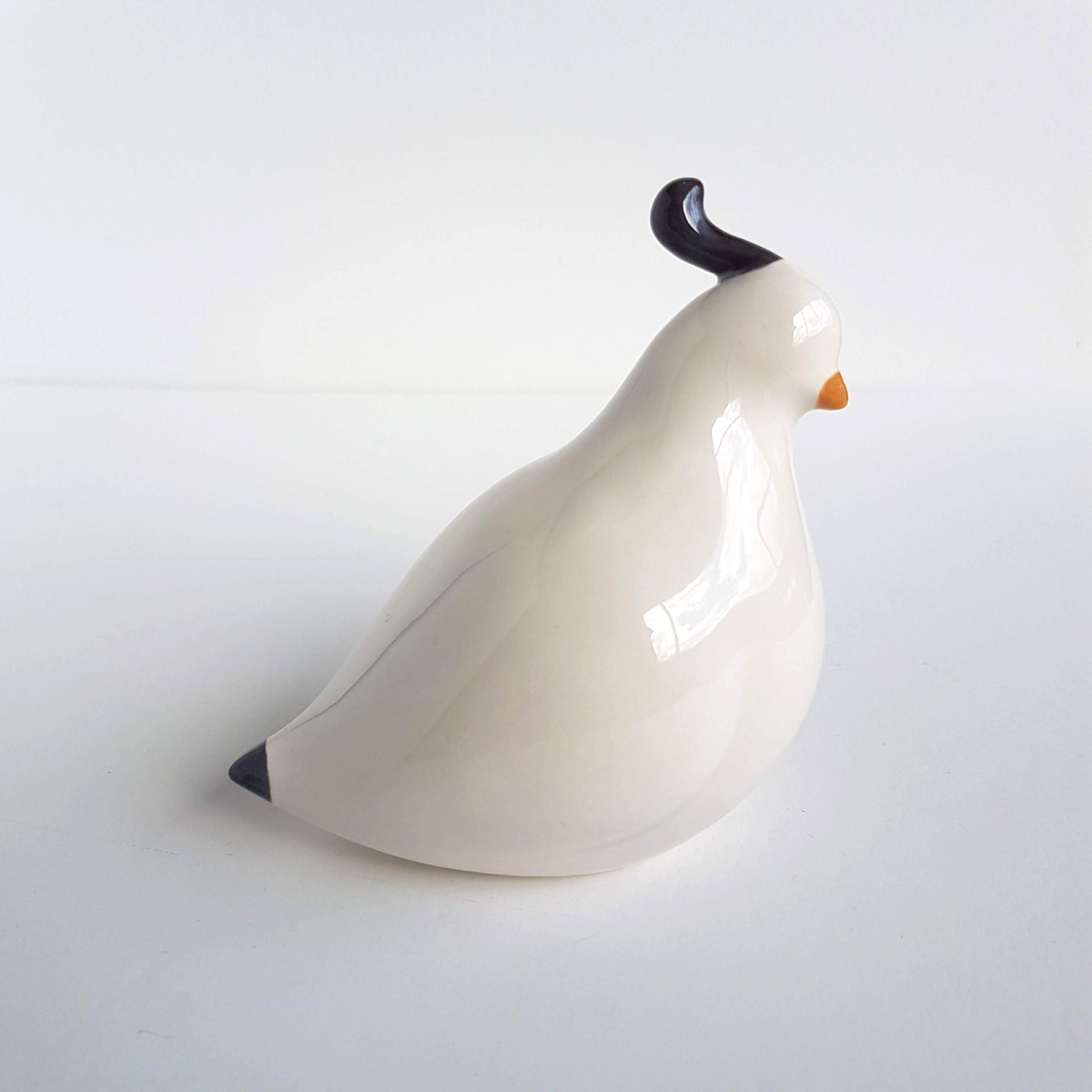 Glazed CERAMIC QUAIL BIRD Decorative Figure "Jillian" signed Neutral Home Decor0
