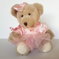 Pretty Dressed TEDDY BEAR Pink Organza Rose Pearl Tulle Stuffed Animal Soft Toy0