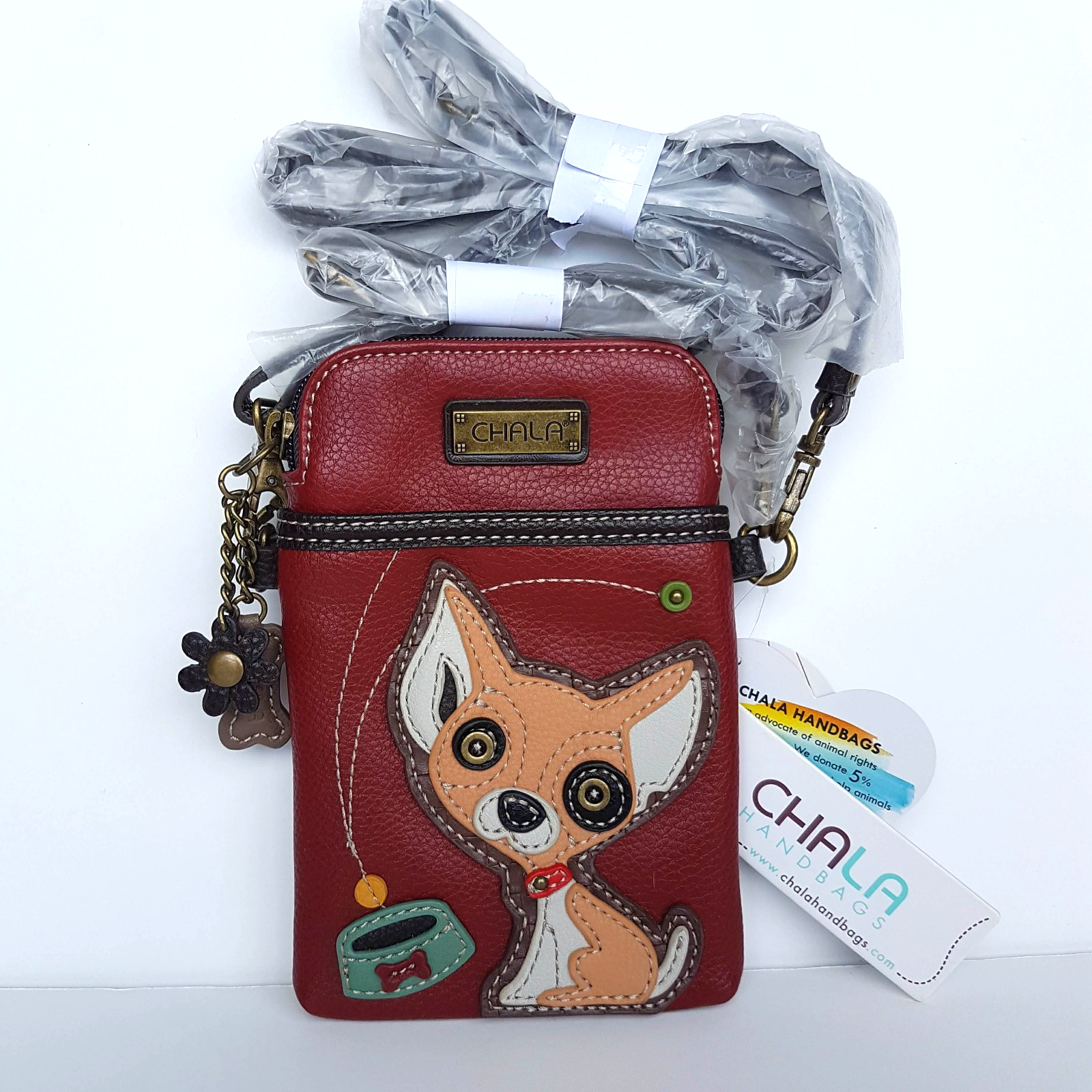 Chala CHIHUAHUA DOG Convertible Crossbody Purse Red Mobile Bag Applique TAGS0