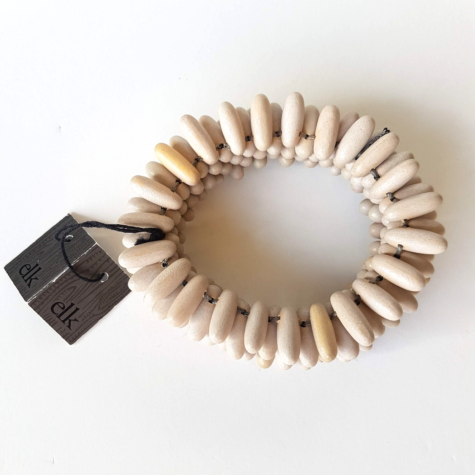 ELK Neutral Wood BRACELET Statement Chunky Beaded Beach Bangle Ocean Coral TAGS2