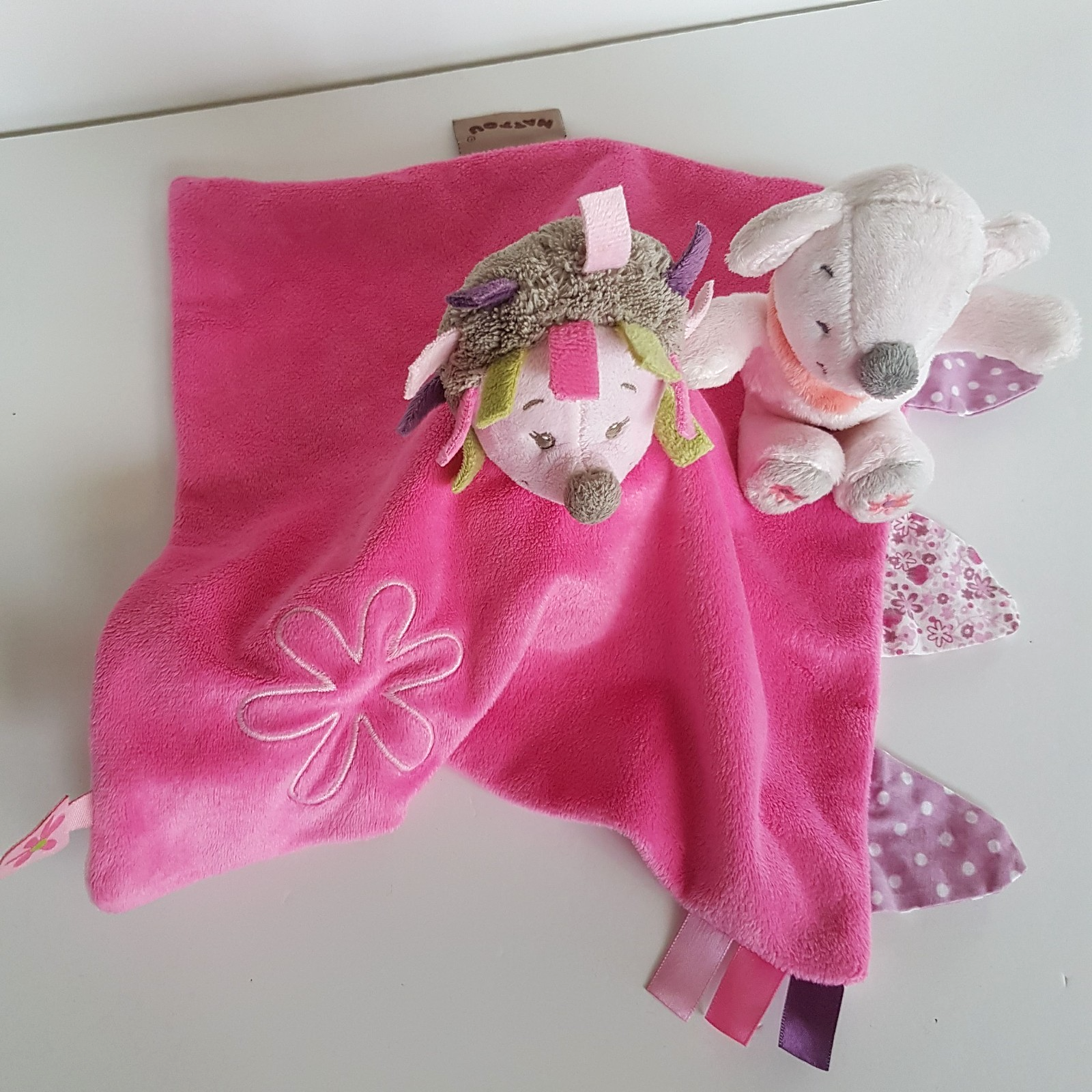 Nattou PORCUPINE ECHIDNA Baby Lovey Security Blanket Comforter + Mouse Soft Toy3
