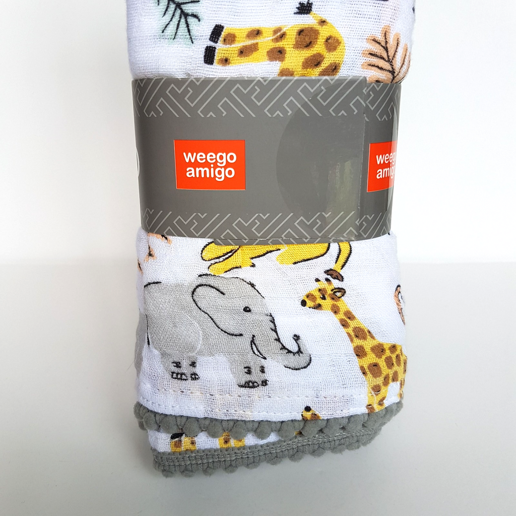 Weego Amigo MUSLIN WRAP Swaddle Baby Blanket Jungle Animals 100% Cotton NEW Cute7