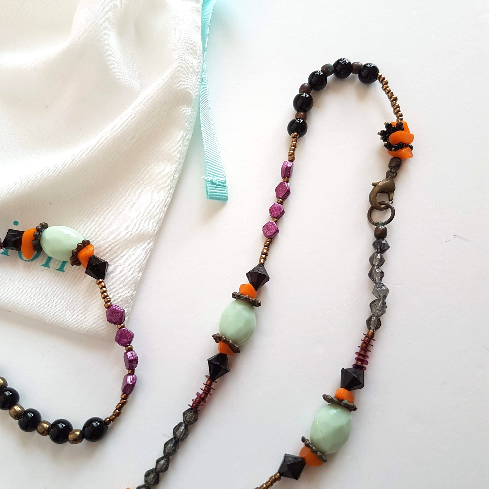 Blue Illusion BOHEMIAN BEADED NECKLACE Black Purple Orange Turquoise Bronze4