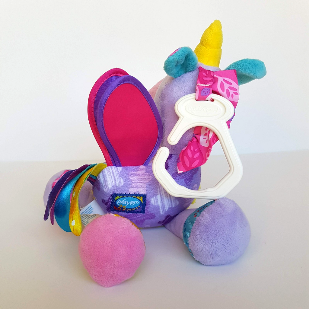 Playgro HAPPY UNICORN Clip On Pram Baby Activity Toy Plush Rattle Mirror Crinkle8