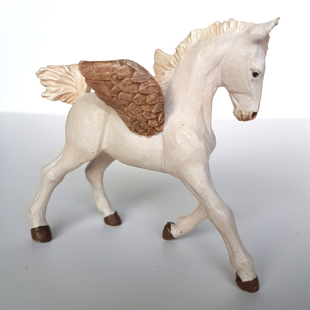 2011 PAPO BABY PEGASUS 9cm Magic Fantasy Horse Figure Figurine White Gold Toy #25