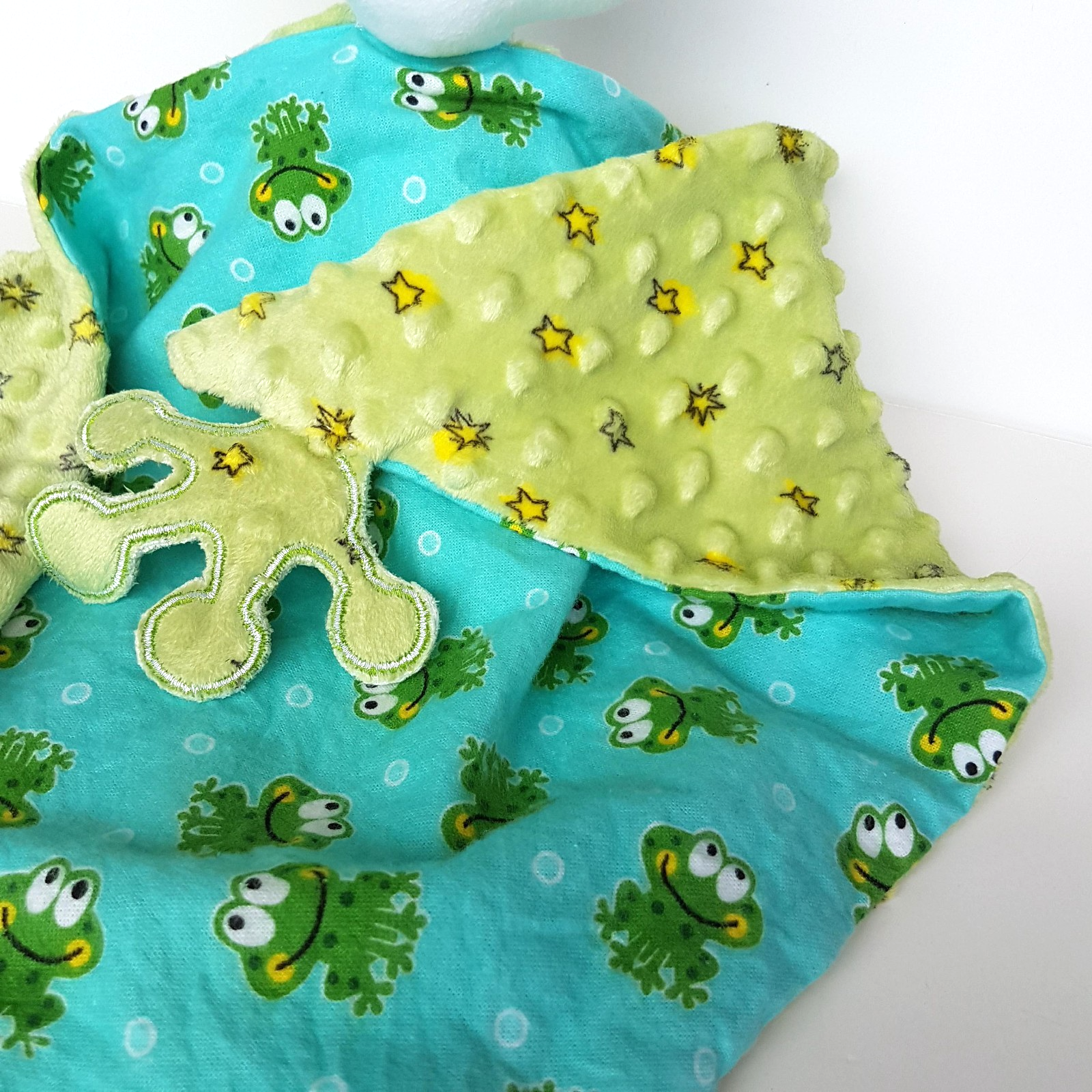 Unique Handmade FROG Baby Lovey Comforter Security Blanket Green Soft Toy Animal2