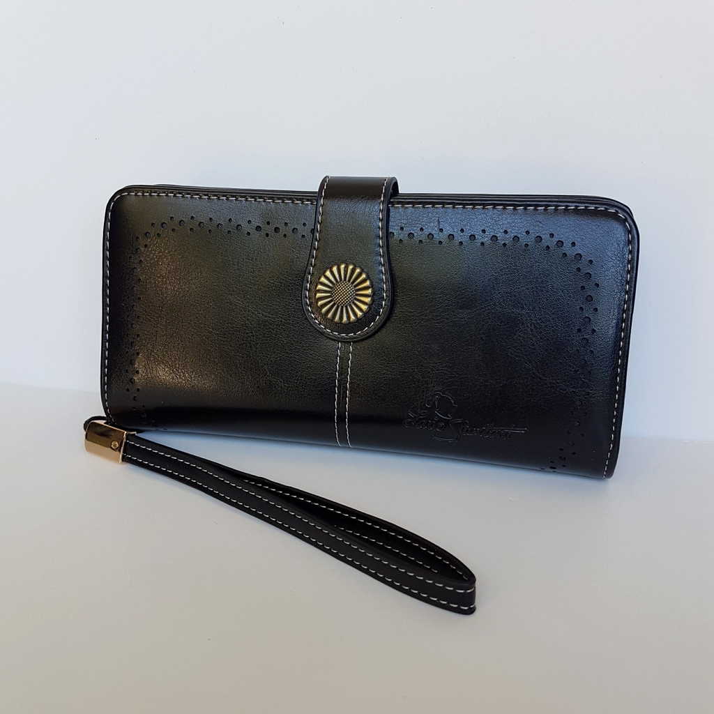 Luis Santini BLACK EMBOSS WALLET Like New Flower Women's Purse Multi Compartment2