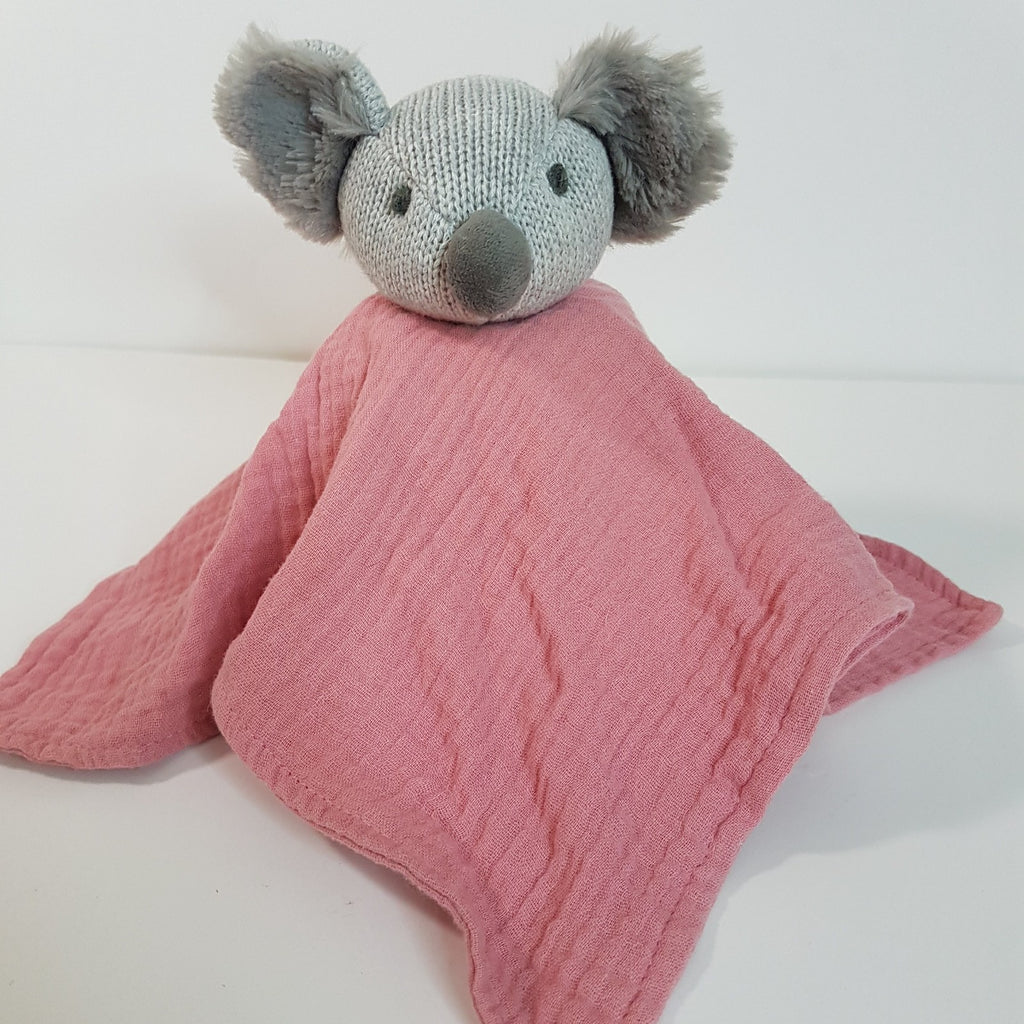 Muslin Knit PINK GREY KOALA Baby Lovey Security Blanket Comforter Soft Toy Sleep2
