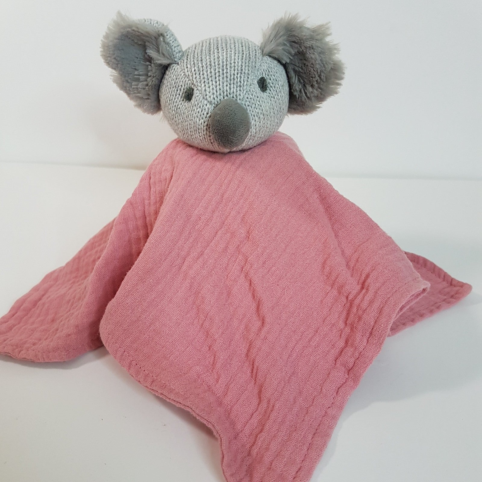 Muslin Knit PINK GREY KOALA Baby Lovey Security Blanket Comforter Soft Toy Sleep2