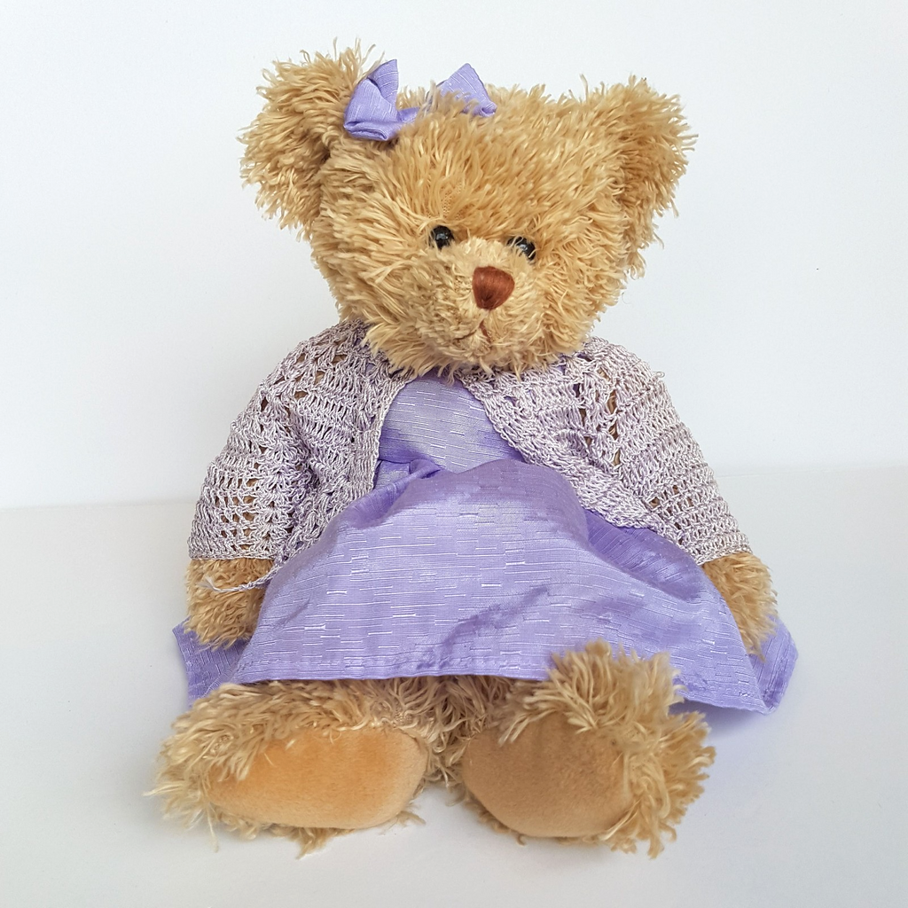 Pretty LAVENDER Teddy Bear PURPLE Dress Cardigan 30cm Soft Toy Stuffed Animal1