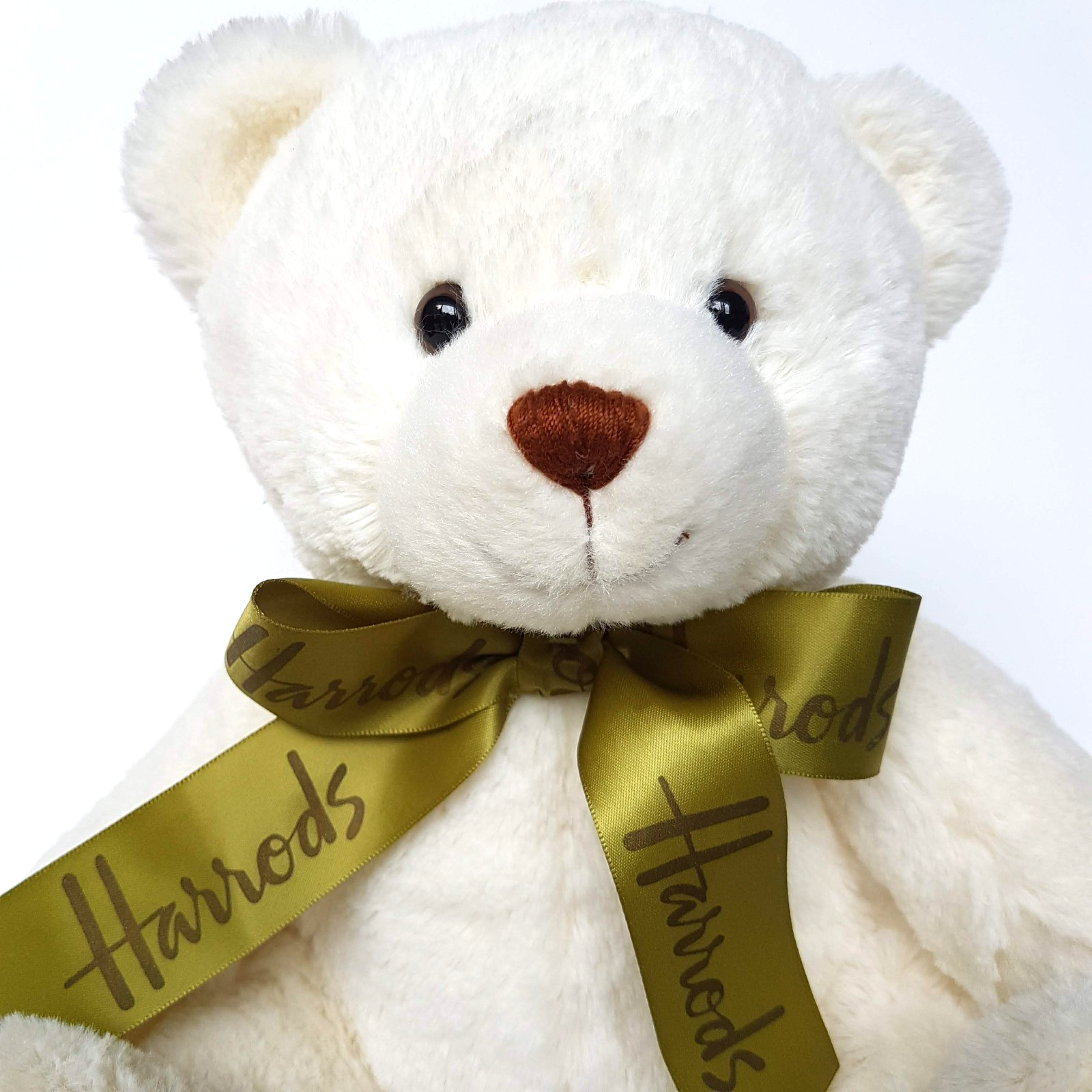 Harrods MY HARRODS TEDDY BEAR 25cm Stuffed Animal White Green Bow Soft Toy Cute2