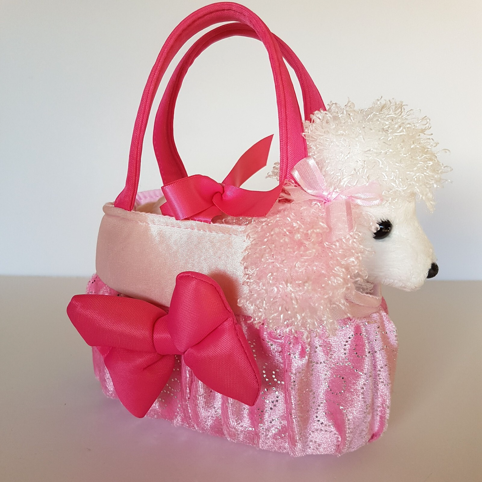 Korimco POODLE + CARRIER BAG 17cm Plush Stuffed Animal Pink Pet Soft Toy Cute0