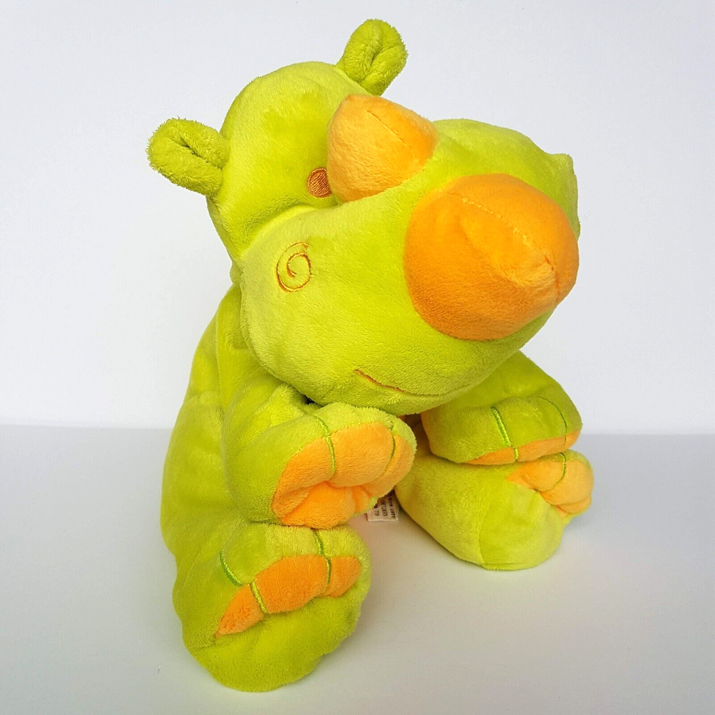 Floppy NEON RHINO Plush Green Orange 23cm Soft Toy Stuffed Animal Cardeaux Cute0