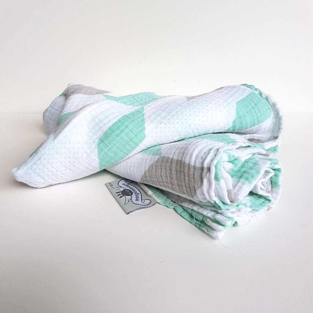 Weegoamigo MUSLIN WRAP Swaddle Baby Blanket Green White Geometric 100% Cotton8