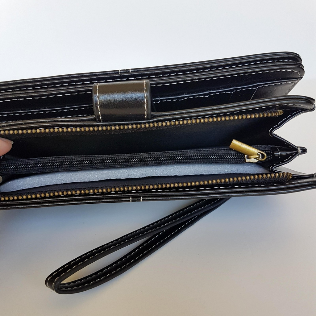 Luis Santini BLACK EMBOSS WALLET Like New Flower Women's Purse Multi Compartment13