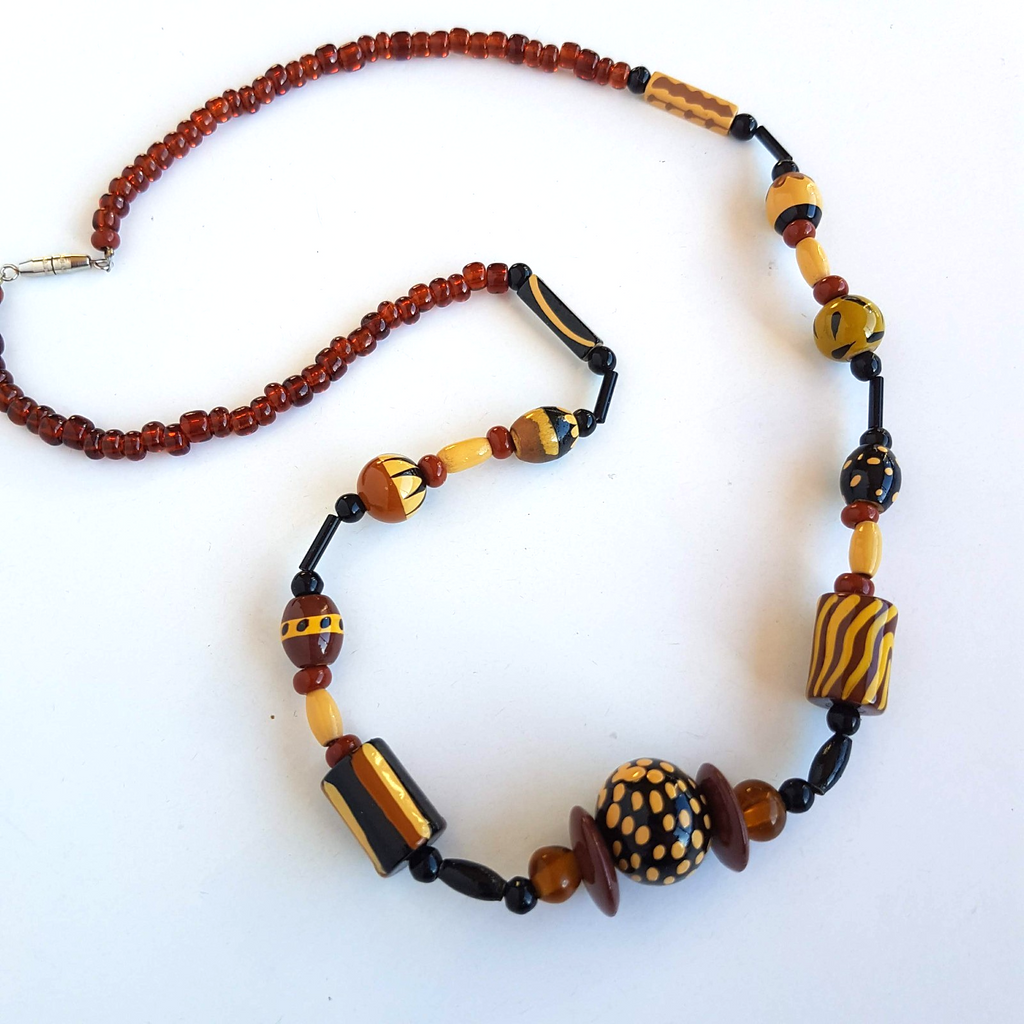 Brown Painted Bead STRAND NECKLACE 54cm Neutral Artistic Boho Fashion Jewellery1