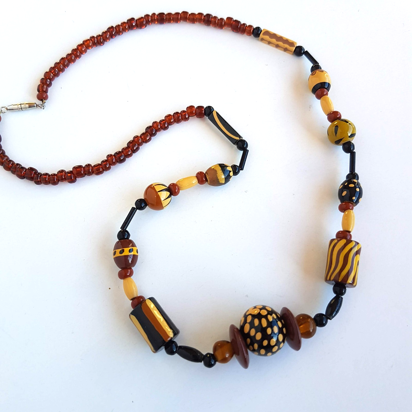 Brown Painted Bead STRAND NECKLACE 54cm Neutral Artistic Boho Fashion Jewellery1