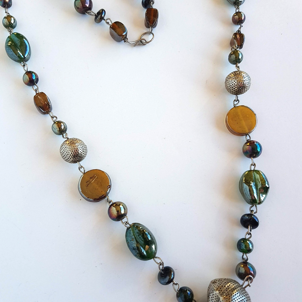 Lampwork Bead STRAND NECKLACE 82cm Silver Tone Accents Green Fashion Jewellery5