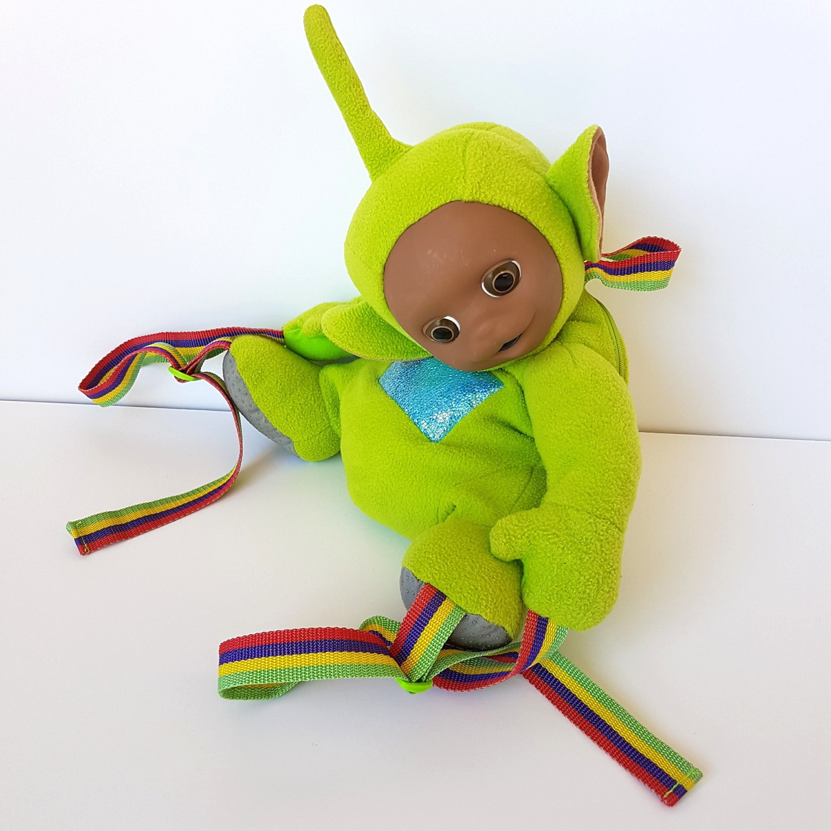 Vintage 1996 TELETUBBIES DIPSY Backpack Plush Green School Bag Kids Accessory0