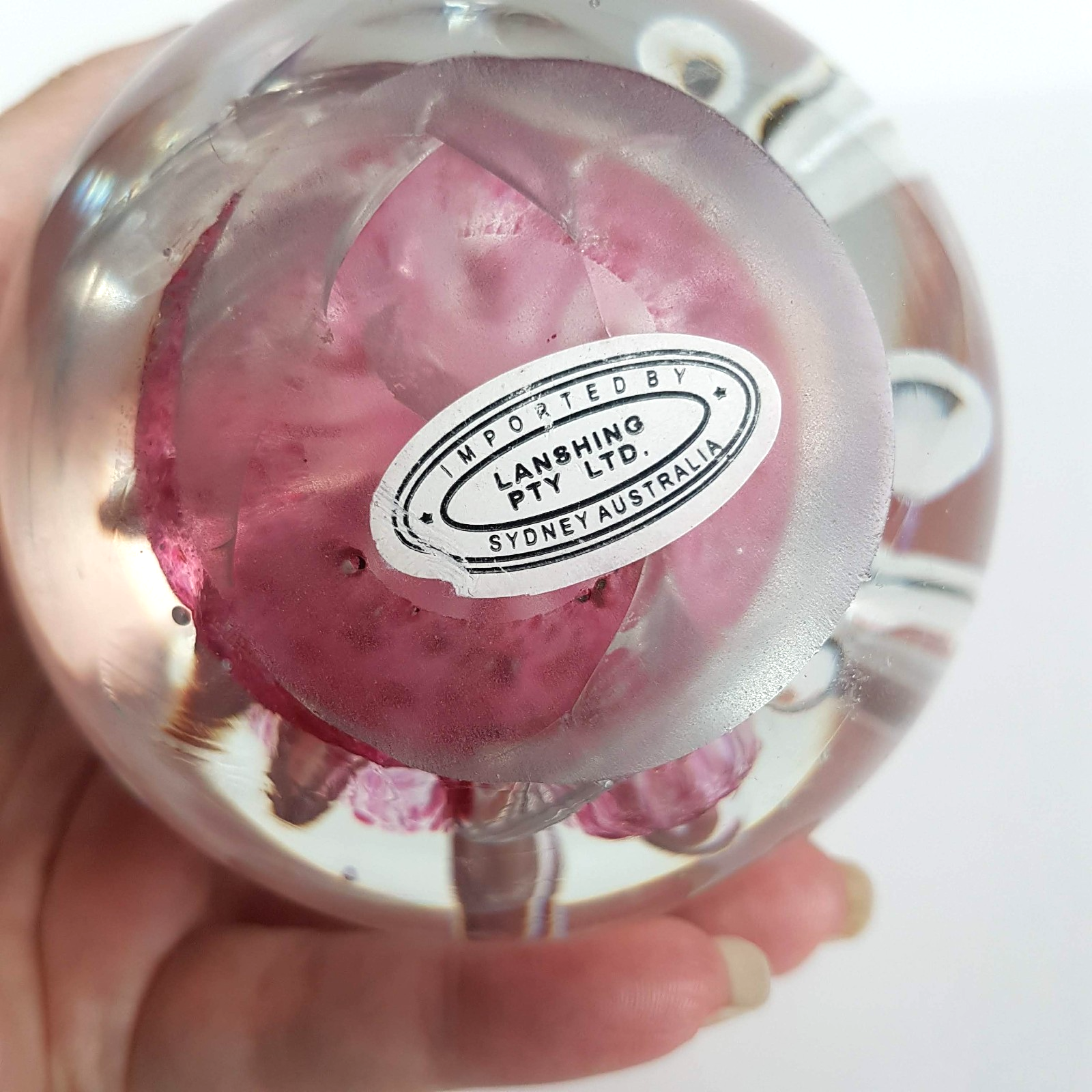 Pink GLASS LANSHING PAPER WEIGHT 9cm Bubble 1kg Decorative Glass Pretty Flower5