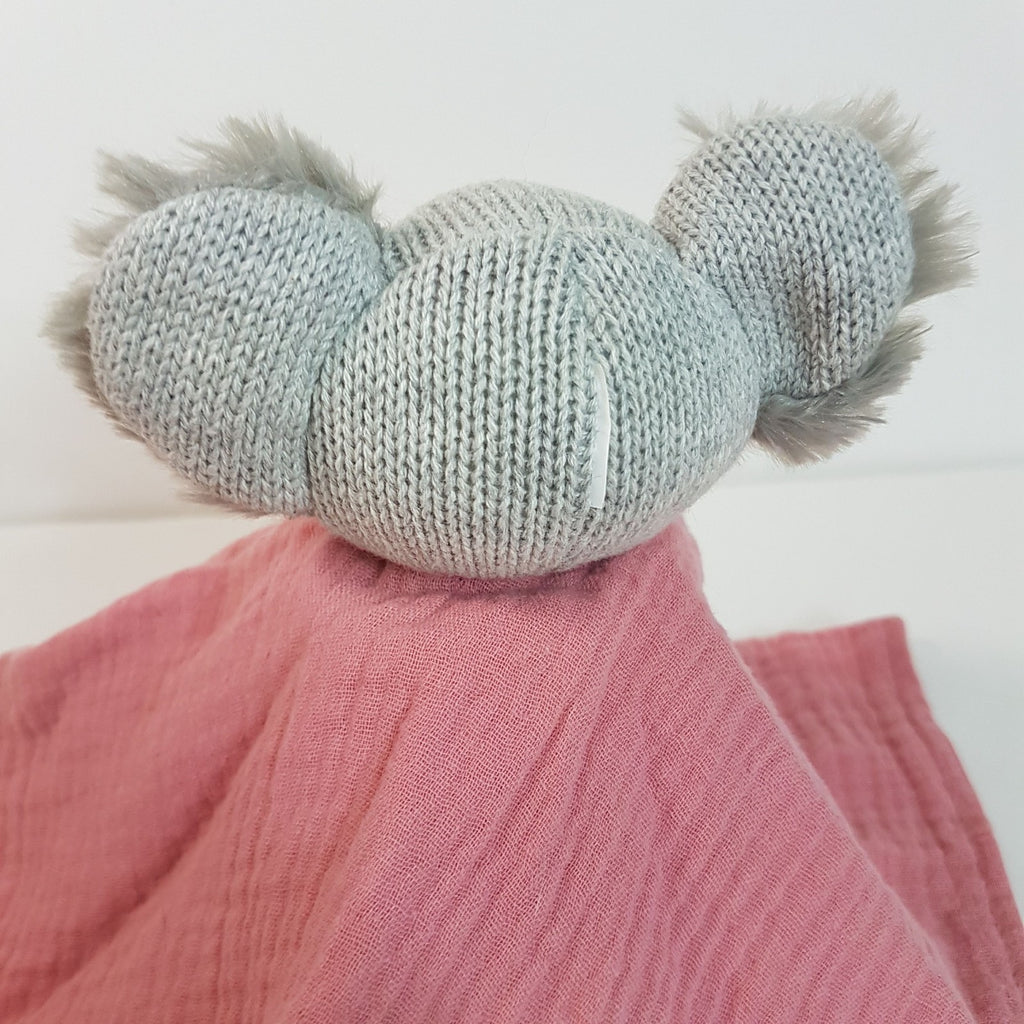 Muslin Knit PINK GREY KOALA Baby Lovey Security Blanket Comforter Soft Toy Sleep6