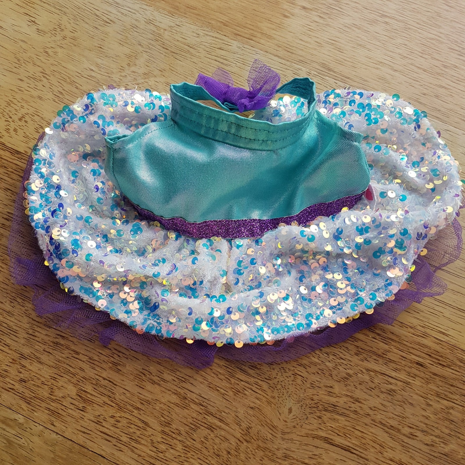 Build a Bear SEQUIN TULLE DRESS JEWEL Teal Purple Outfit Clothes Aurora Borealis1