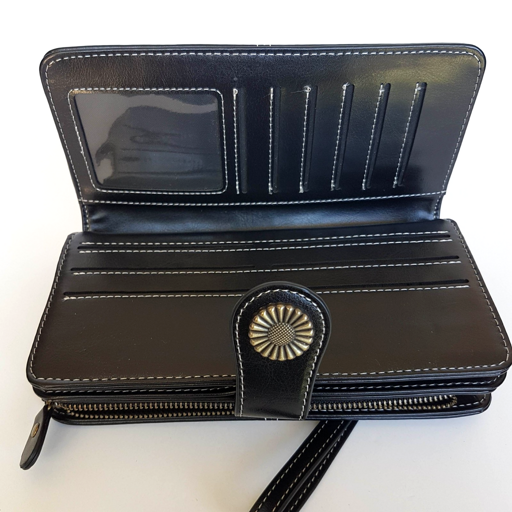 Luis Santini BLACK EMBOSS WALLET Like New Flower Women's Purse Multi Compartment11