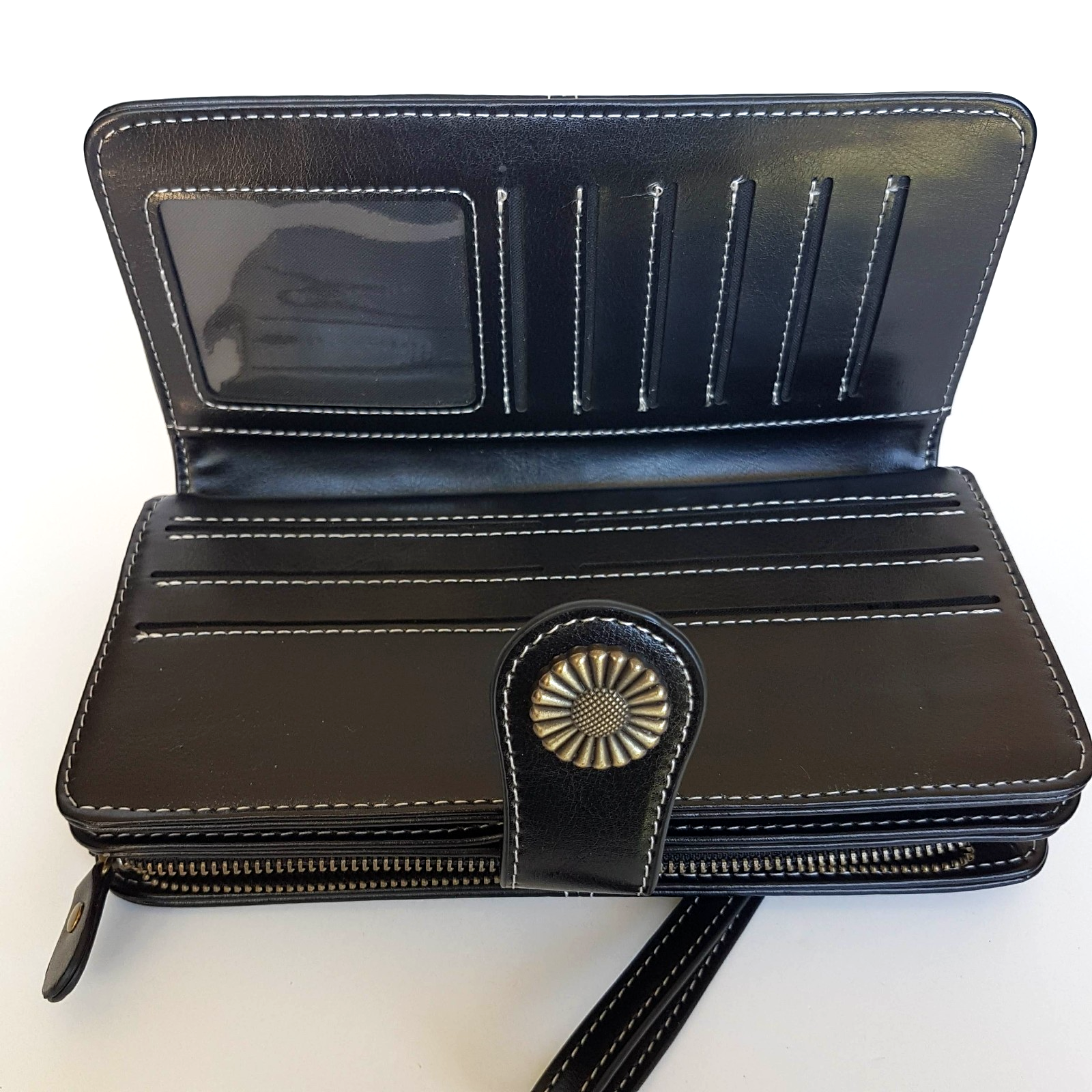 Luis Santini BLACK EMBOSS WALLET Like New Flower Women's Purse Multi Compartment11