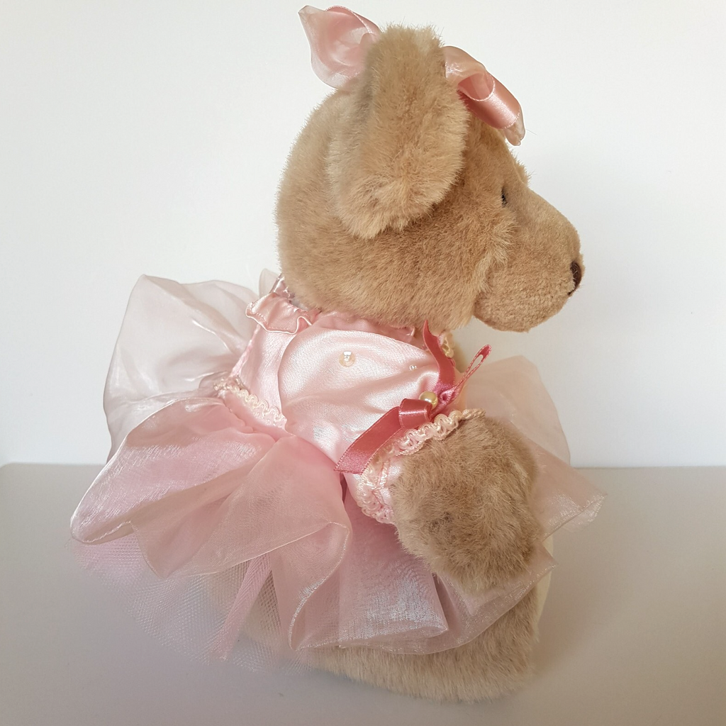 Pretty Dressed TEDDY BEAR Pink Organza Rose Pearl Tulle Stuffed Animal Soft Toy12