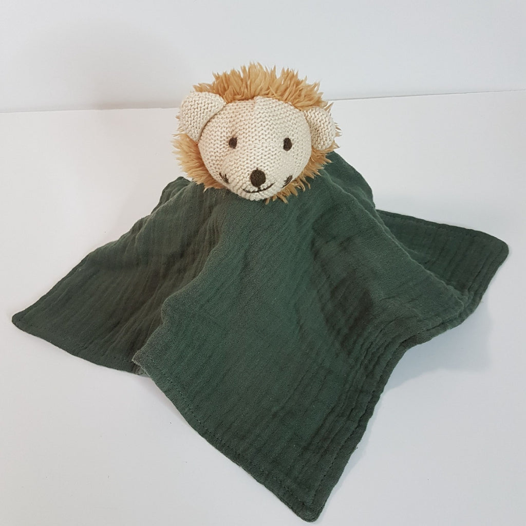 Muslin Knit GREEN LION Cat Baby Lovey Security Blanket Comforter Soft Toy Sleep3