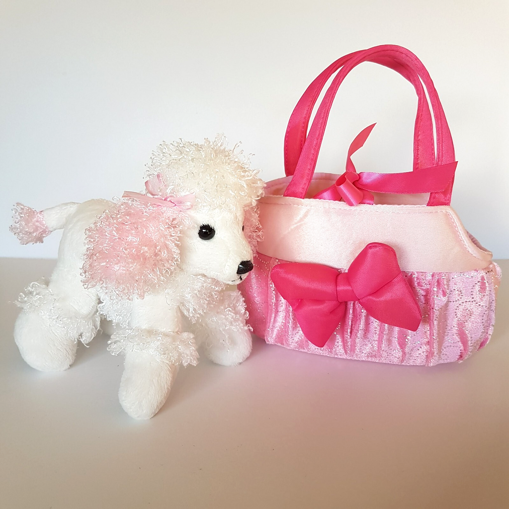 Korimco POODLE + CARRIER BAG 17cm Plush Stuffed Animal Pink Pet Soft Toy Cute2
