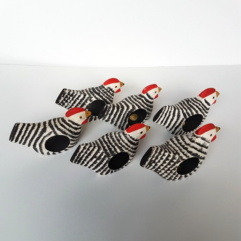 VTG ROOSTER NAPKIN RINGS Folk Art Decorative Bird Wooden Hand Painted Animal5
