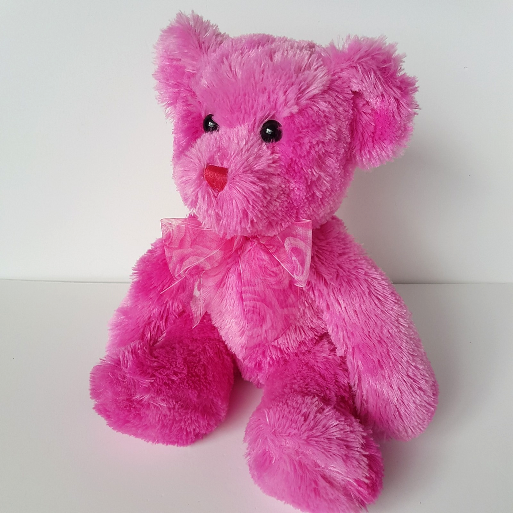 Korimco HOT PINK HEART BEAR Teddy Stuffed Animal 37cm Bright Soft Toy Rose Bow1