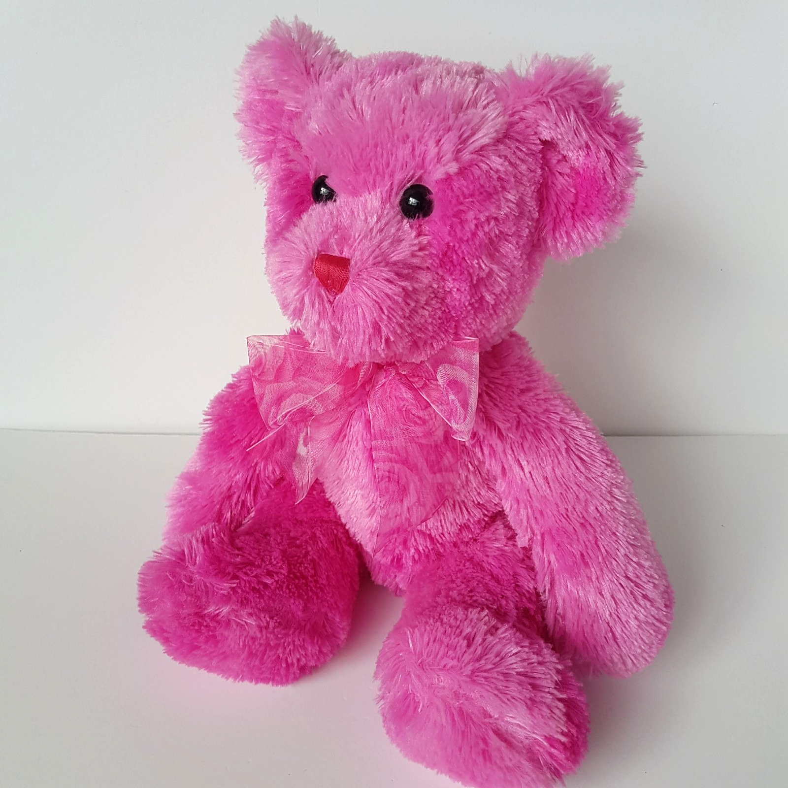 Korimco HOT PINK HEART BEAR Teddy Stuffed Animal 37cm Bright Soft Toy Rose Bow1