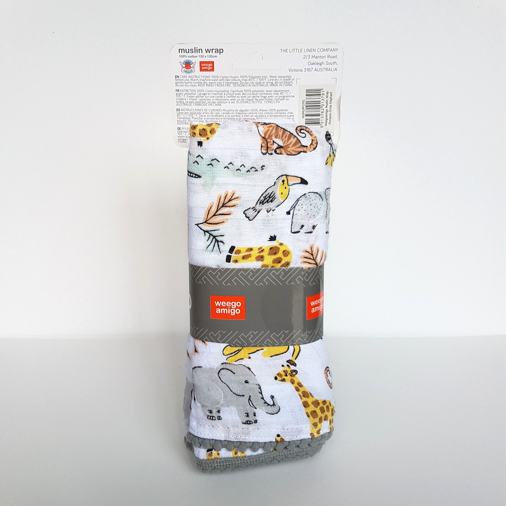 Weego Amigo MUSLIN WRAP Swaddle Baby Blanket Jungle Animals 100% Cotton NEW Cute5