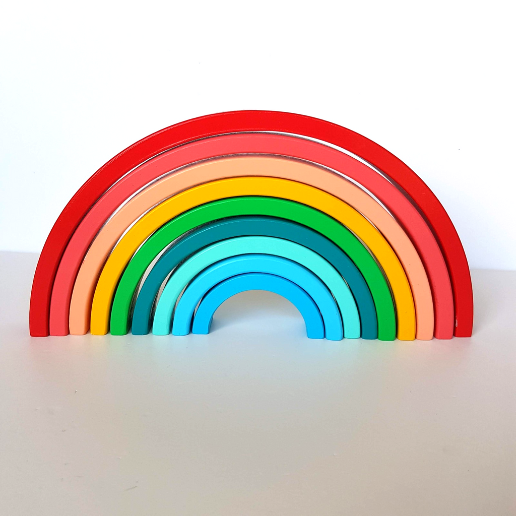 9pc Timber RAINBOW BLOCK SET Kids Play Blocks Wooden Activity Toys Colourful Toy0