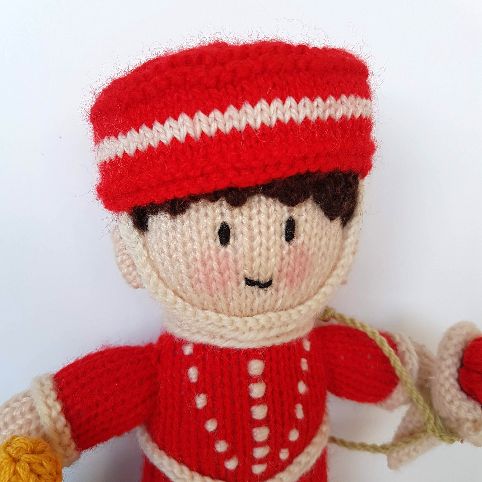 Vintage HANDMADE KNITTED BELLHOP 20cm Celebrate Champagne Flowers Soft Toy Red1
