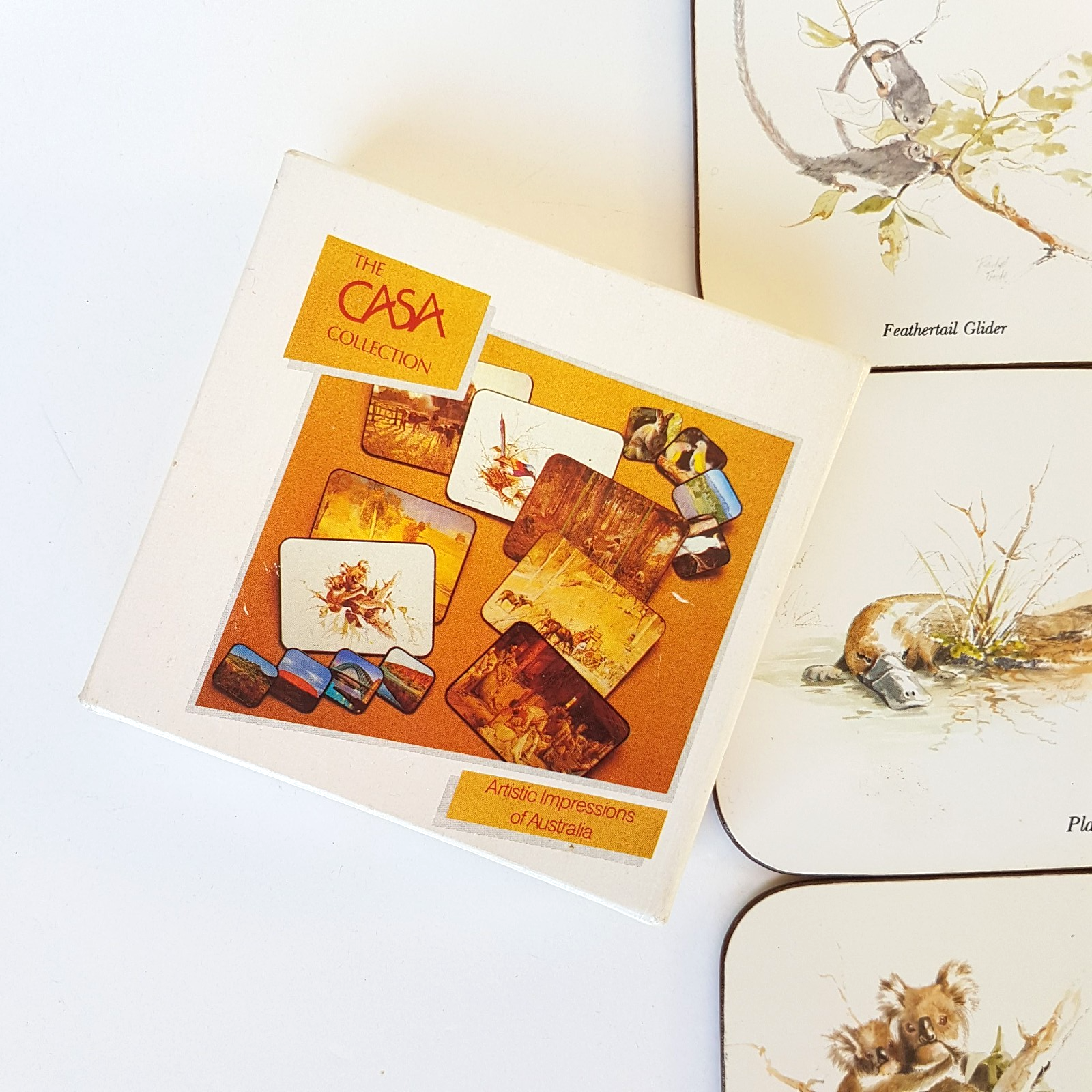 Australian Marsupials COASTER SET x 6 Watercolour Print Casa Collection Cork1
