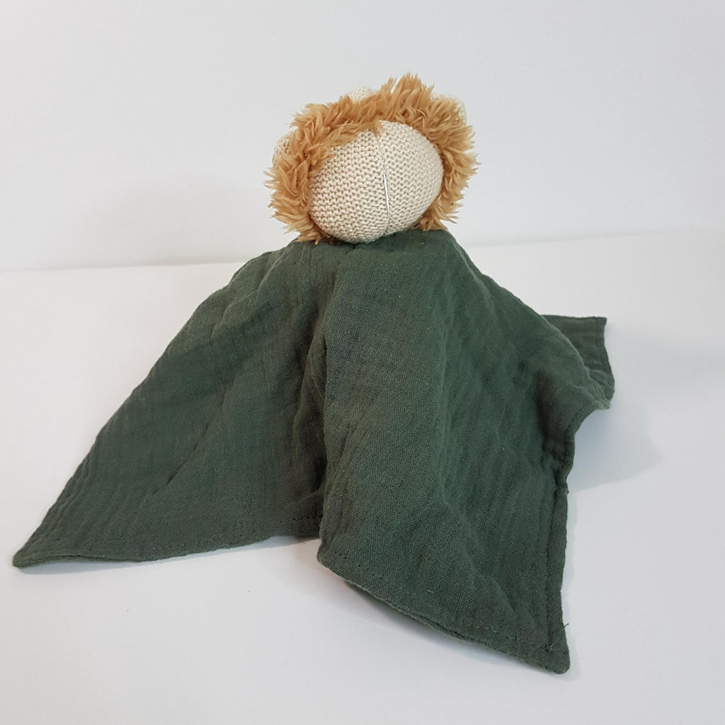 Muslin Knit GREEN LION Cat Baby Lovey Security Blanket Comforter Soft Toy Sleep5