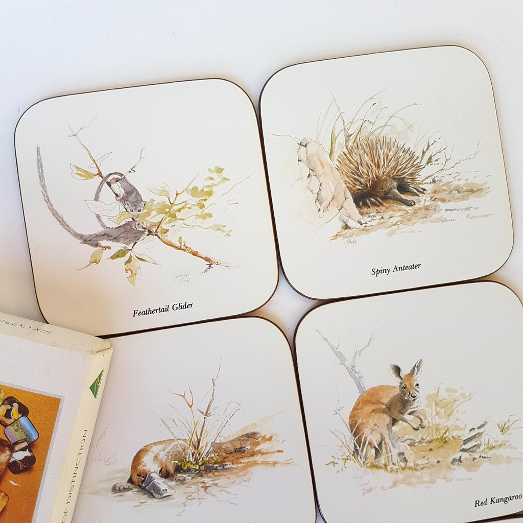 Australian Marsupials COASTER SET x 6 Watercolour Print Casa Collection Cork2