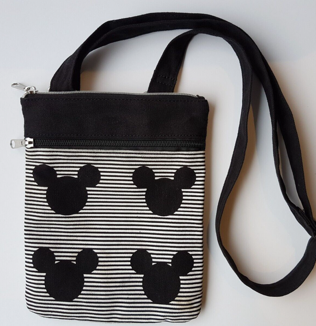 DISNEY PARKS Mickey Mouse Bag Black White Stripes Crossbody Canvas Shoulder Bag0