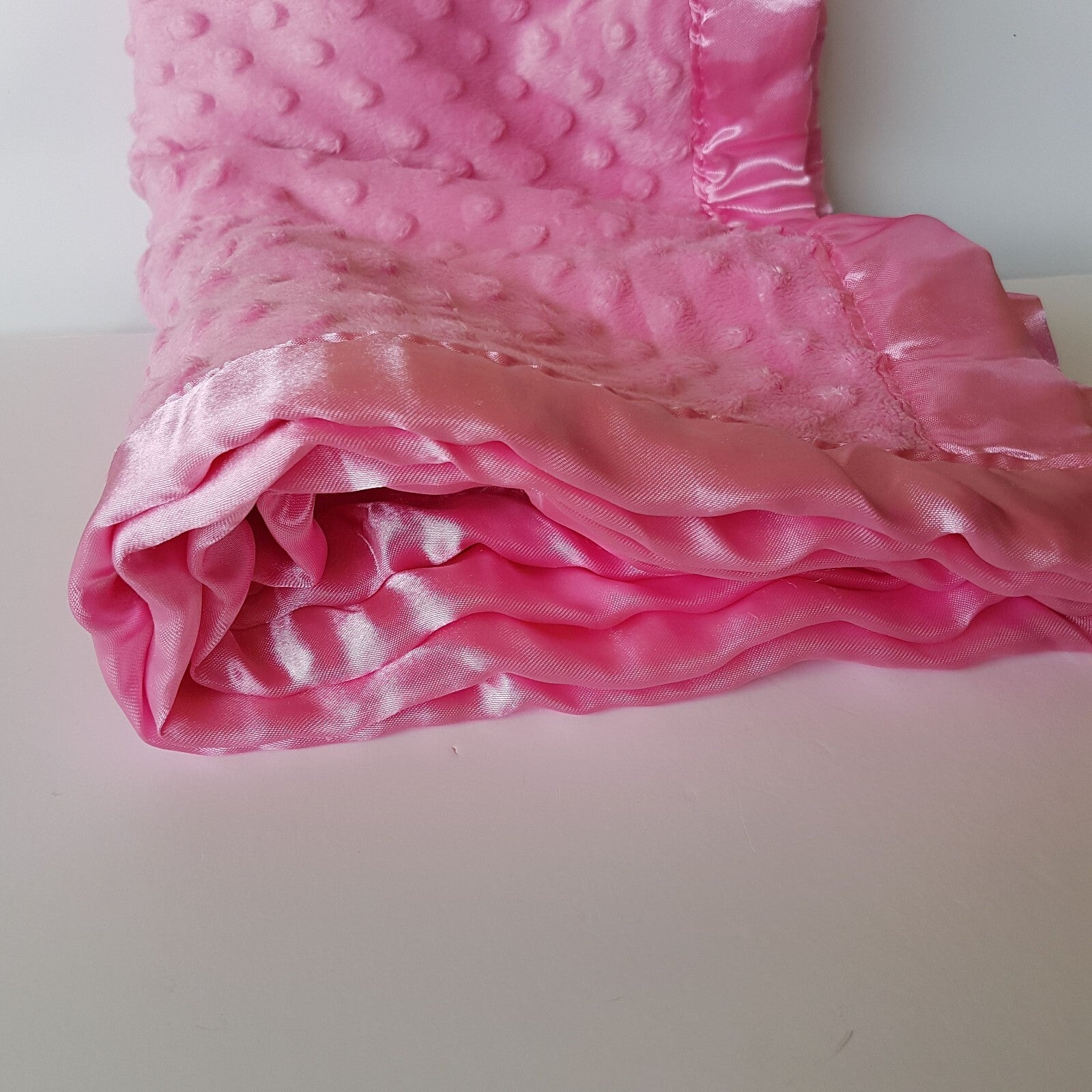 Pink BABY BLANKET 107x79cm Satin Edge Plush Fleece Comforter Minky Dot Cuddly2
